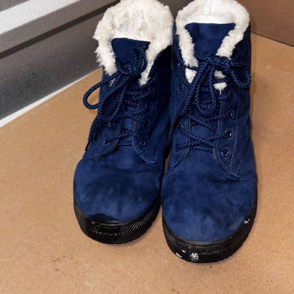 Blue SQL Suede Fur Lined Ankle Boots Winter Snow Boots for Women  9.5